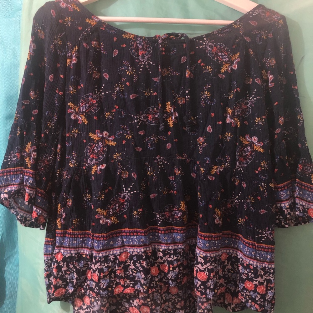 Flower print 3/4 sleeve blouse
